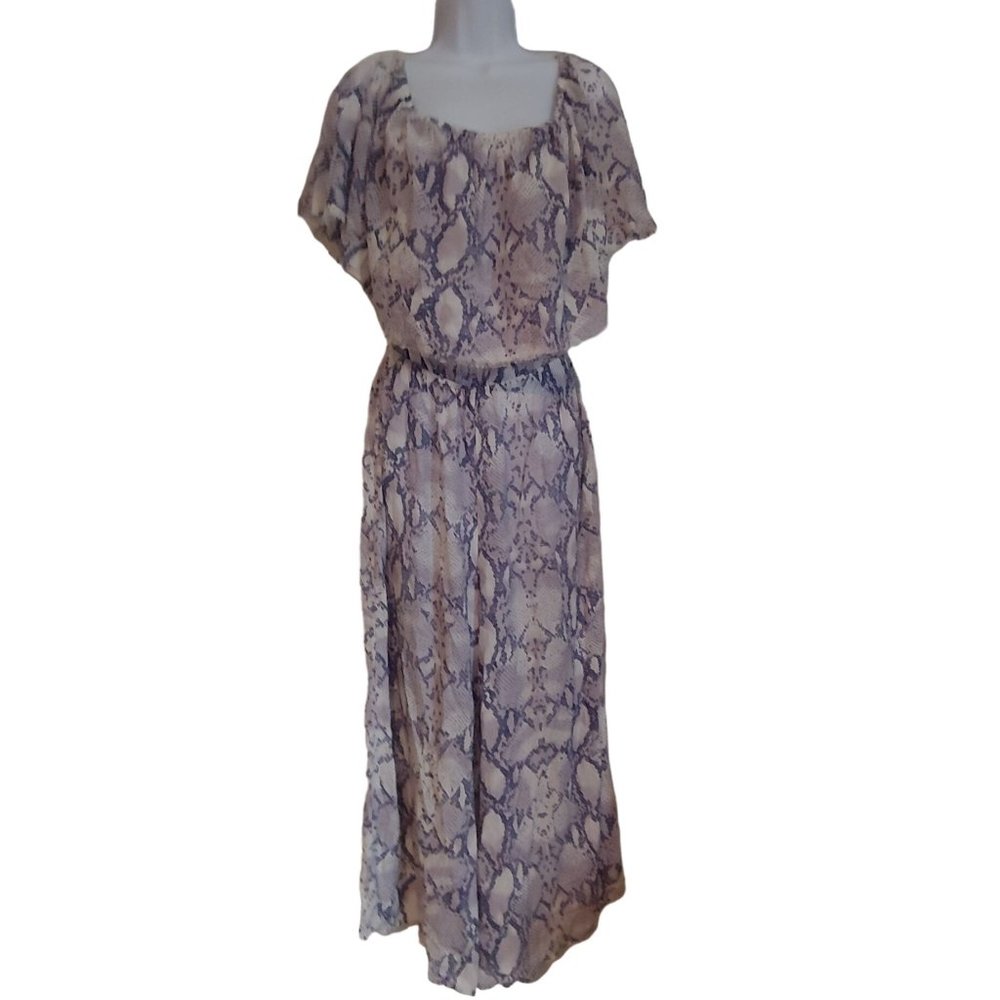 Elan Grey Snakeskin Pattern Sleeveless Wide Leg Jumpsuit  Medium